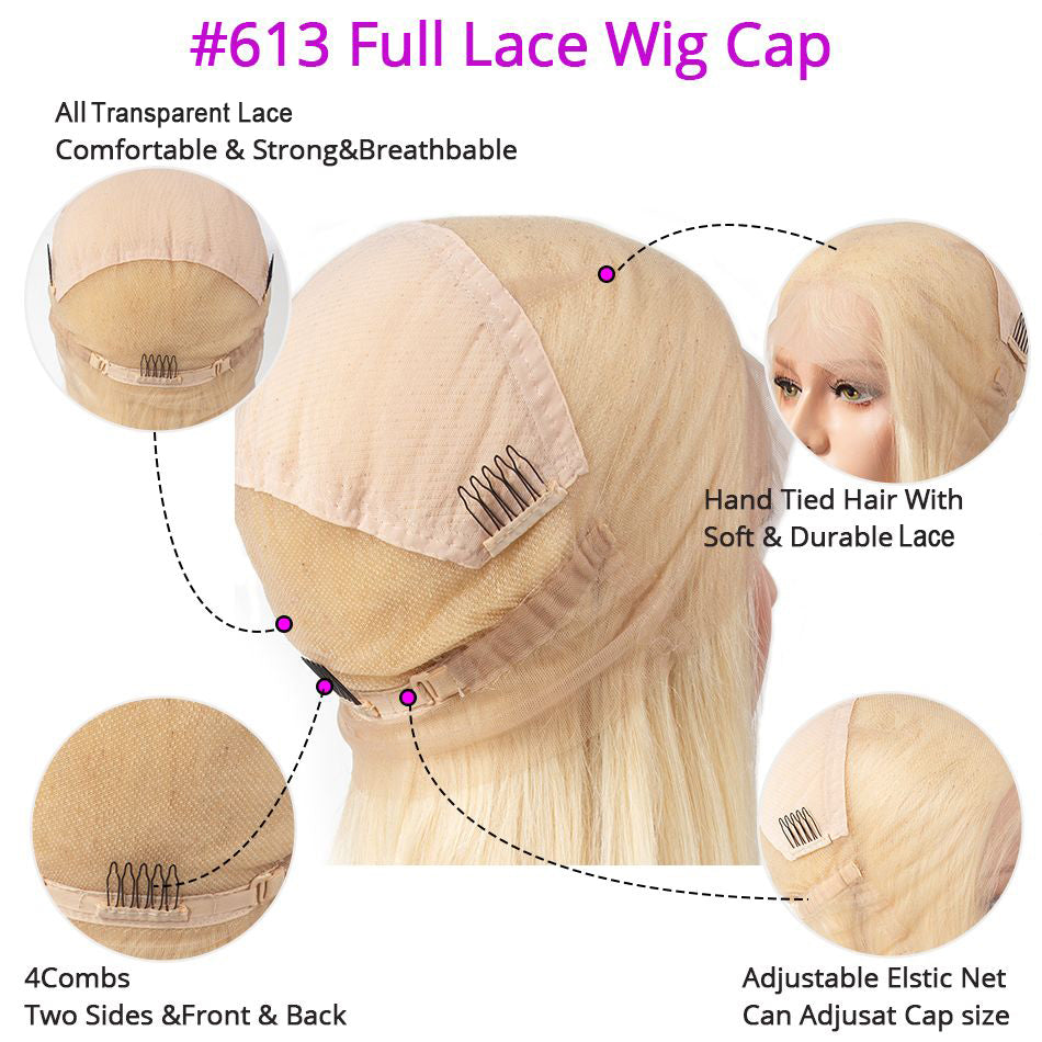 Straight Full Lace Wig Blonde Color 613